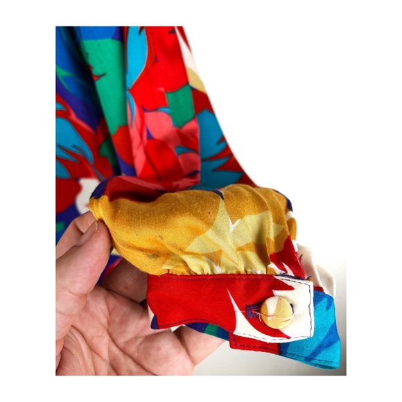 Jimmy Garcia Blouse 80s flowers Shoulder Pads Multicolor Long Sleeve Size Large. - Picture 4 of 5